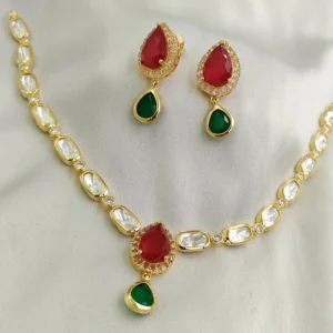 Alternative view of Emerald Ruby Elegance Kundan Pendant Necklace Set