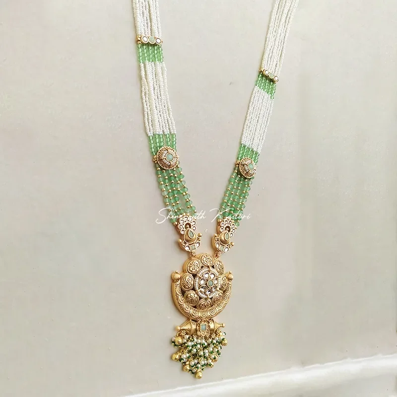 Statement Pearl Long Necklace with Gold Accents - Image 2