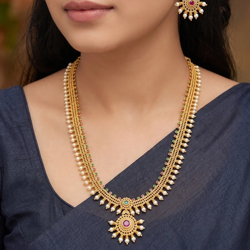 Temple Pearl Antique Necklace Set - Image 2