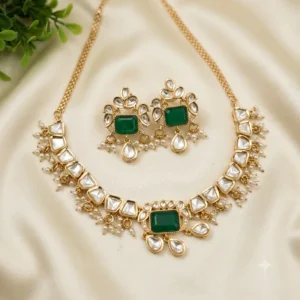 Alternative view of Emerald Polki Pearl Necklace Set