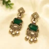 Antique Finish Kundan Emerald Drop Earrings