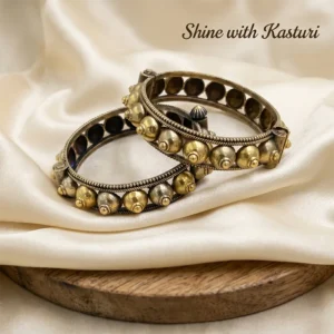 Antique Gold Oxidised Silver Bangles
