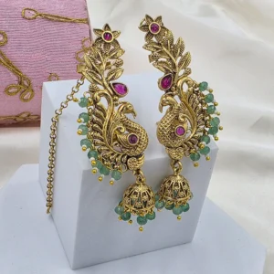 Alternative view of Gold Peacock Jhumka Earrings
