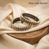 Bead Trio Oxidised Silver Bangle Pair