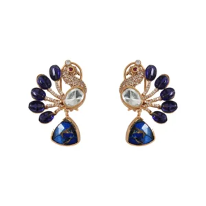 Royal Blue Peacock Inspired Statement Earrings - Image 2