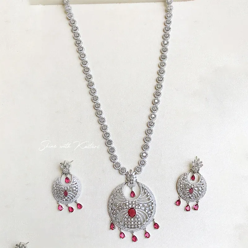 Ruby Radiance CZ Pendant Long Necklace - Image 2
