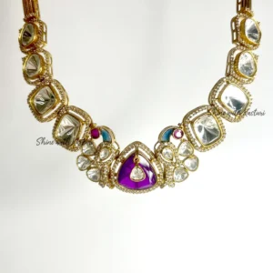 Alternative view of Purple Moissanite Stone Choker Necklace Set
