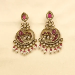 Alternative view of Royal Pearl Chandbali Statement Earrings, Ruby