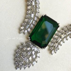 CZ Crystal AD Necklace Set, Green - Image 3