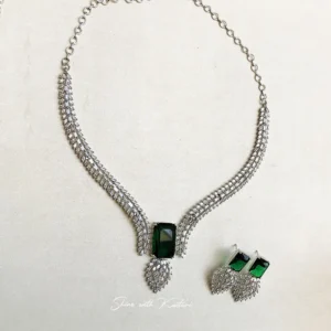 CZ Crystal AD Necklace Set, Green - Image 2