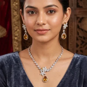 Citrine Drop Necklace Set with Earrings