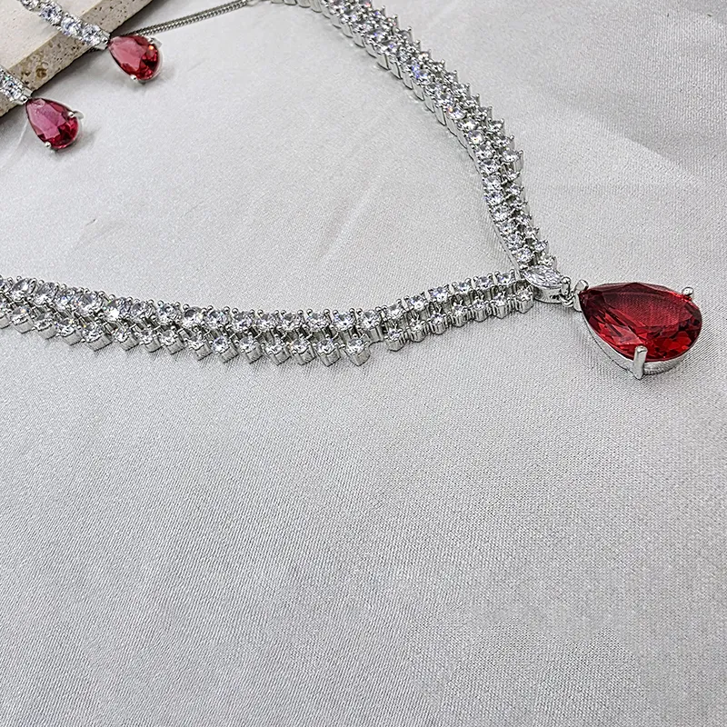 Classic American Diamond Necklace with Silver Plating - Image 3