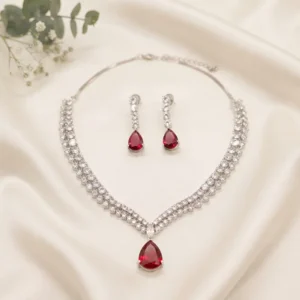 Classic American Diamond Necklace with Silver Plating