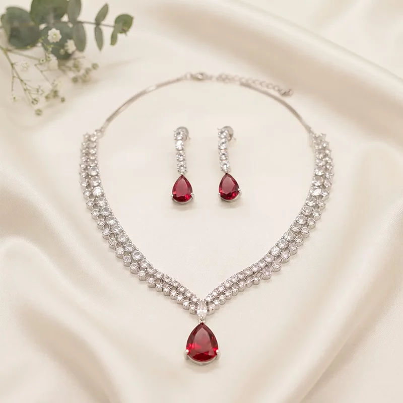 Classic American Diamond Necklace with Silver Plating