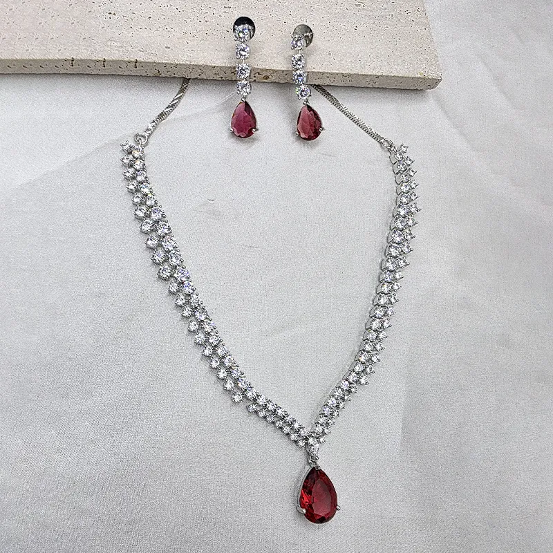Classic American Diamond Necklace with Silver Plating - Image 2
