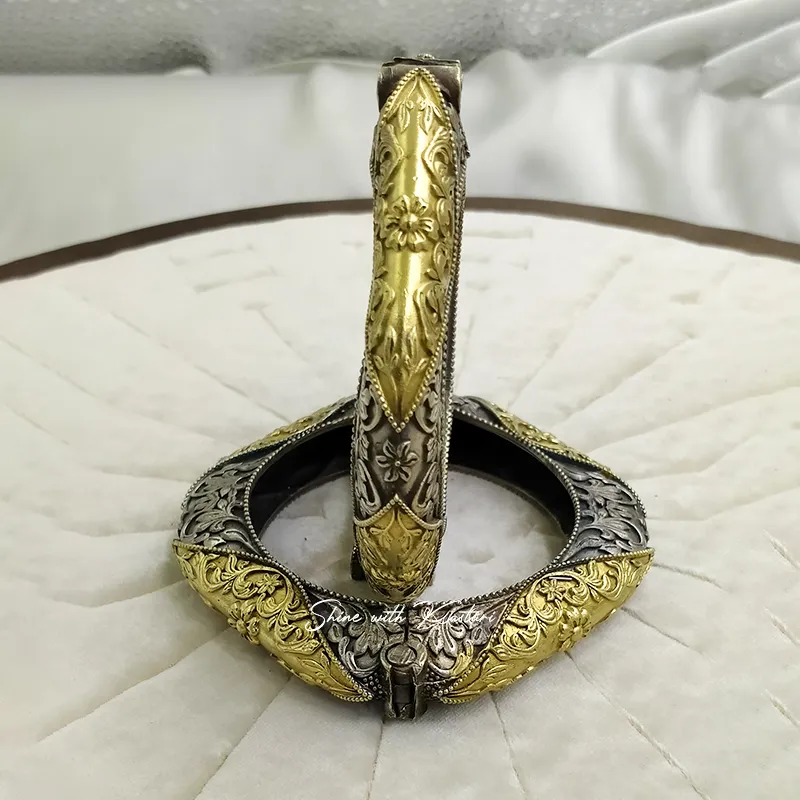 Crescent Cuff Dual-Tone Oxidised Silver Openable Bangle - Image 2