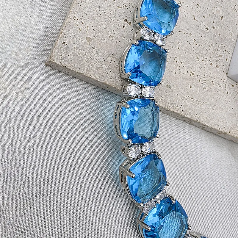 Aqua Blue Crystal Stones Silver-Plated Statement Choker Necklace - Image 3