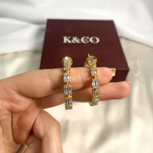 Golden Cubic Zirconia Hoop Earrings - Image 2