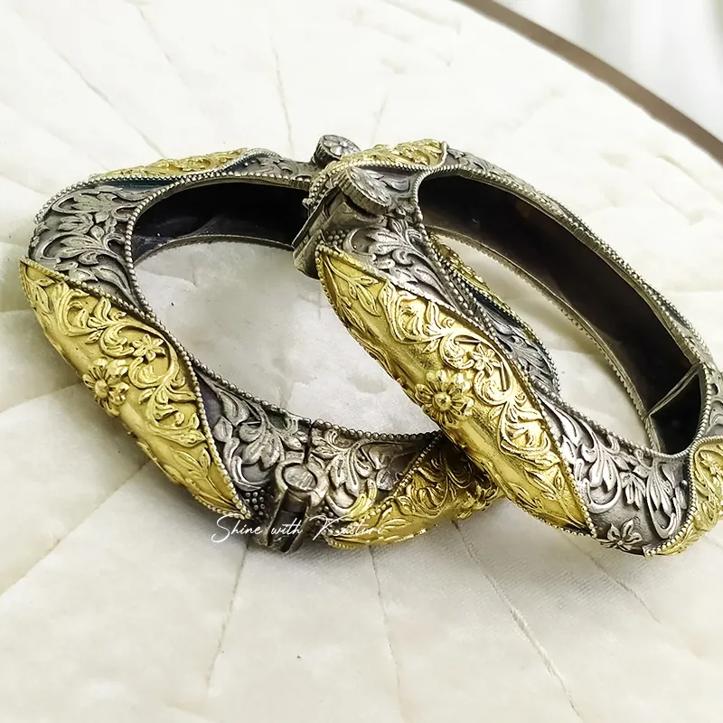 Crescent Cuff Dual-Tone Oxidised Silver Openable Bangle - Image 4