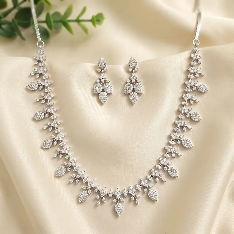 Royal CZ Floral Vine Necklace Set