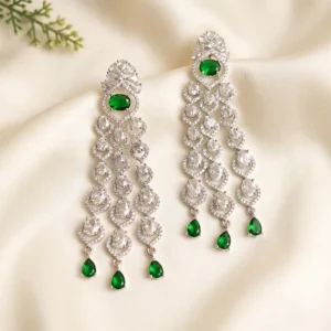 Emerald Stone Cubic Zirconia Chandelier Earrings