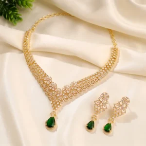 Emerald Teardrop Crystal Necklace Set
