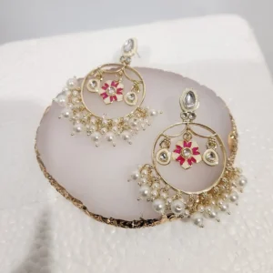 Alternative view of Pink Floral Pearl Hoop Chandbali Earrings
