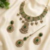 Green Stone & Kundan Choker Set with Maang Tikka