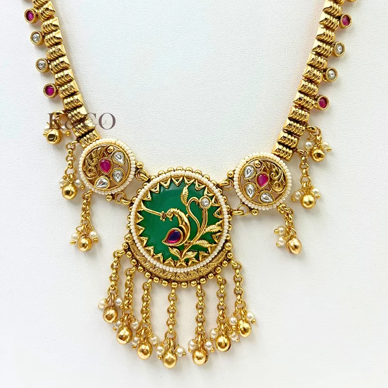 Heritage Peacock Necklace Set with Statement Earrings - Image 4