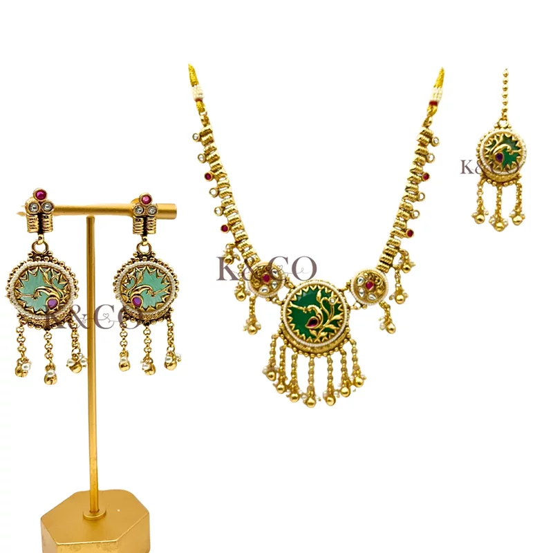 Heritage Peacock Necklace Set with Statement Earrings - Image 2