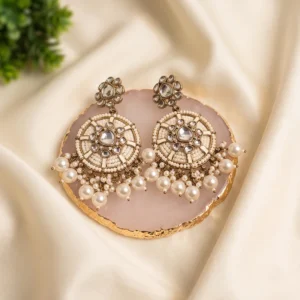 Ivory Pearl Kundan Chandbali Earrings