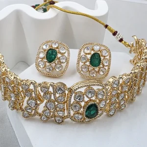 Alternative view of Emerald Kundan Choker Necklace Set with Stud Earrings
