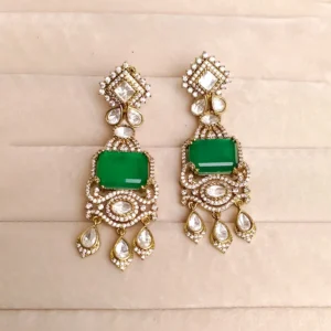 Alternative view of Antique Finish Kundan Emerald Drop Earrings