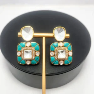 Alternative view of Turquoise Kundan Inspired Statement Earrings