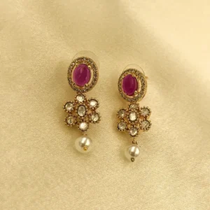Ruby & Kundan Pearl Drop Earrings - Image 2