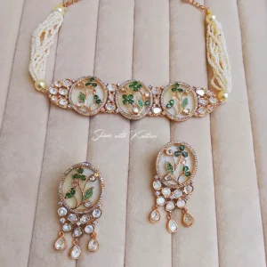 Alternative view of Pearl & Kundan Statement Choker, Green