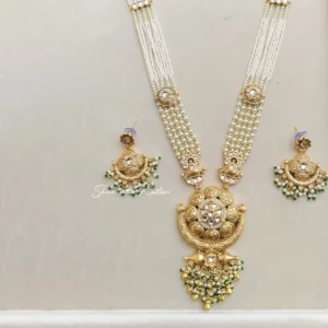 Alternative view of Layered Pearl Long Necklace with Gold Accents