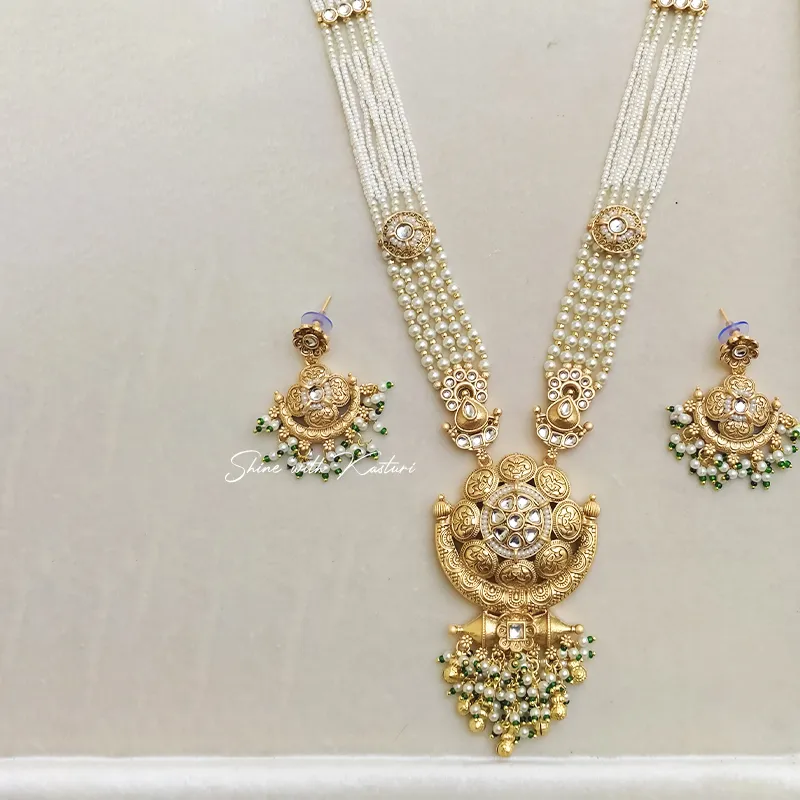 Layered Pearl Long Necklace with Gold Accents - Image 2