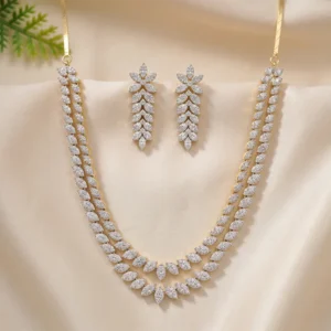 Layered American Diamond Leaf Cut Necklace