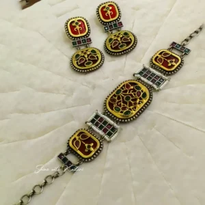 Alternative view of Meenakari Oxidised Choker Set with Earrings, Multi