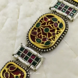 Meenakari Oxidised Choker Set with Earrings, Multi - Image 3