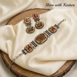 Meenakari Oxidised Choker Set with Earrings, Multi