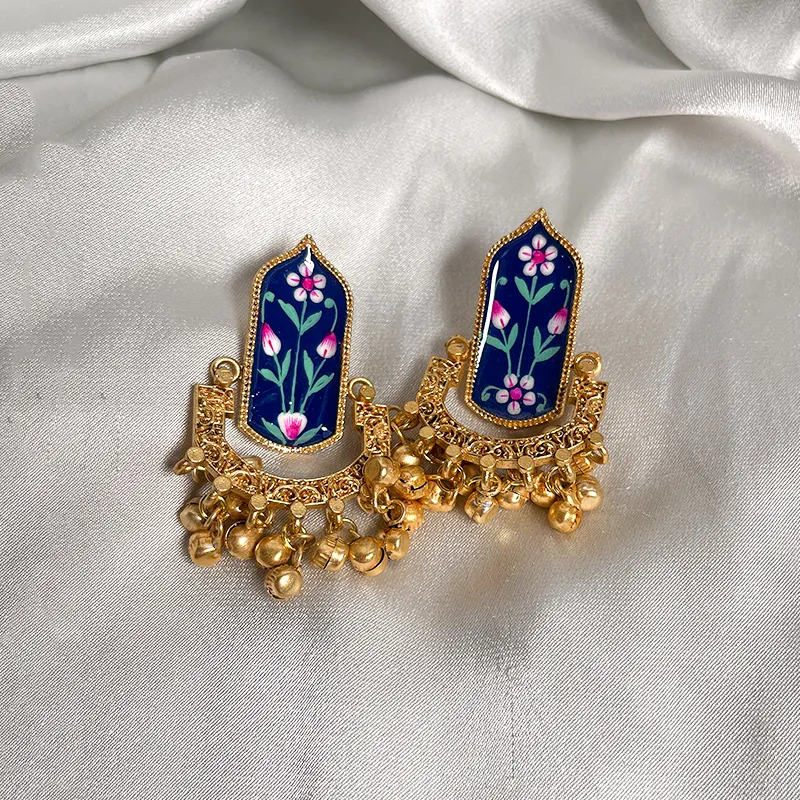 Meenakari Long Earrings, Blue - Image 2