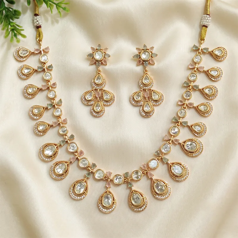 Pastel Bloom Kundan Layered Necklace Set