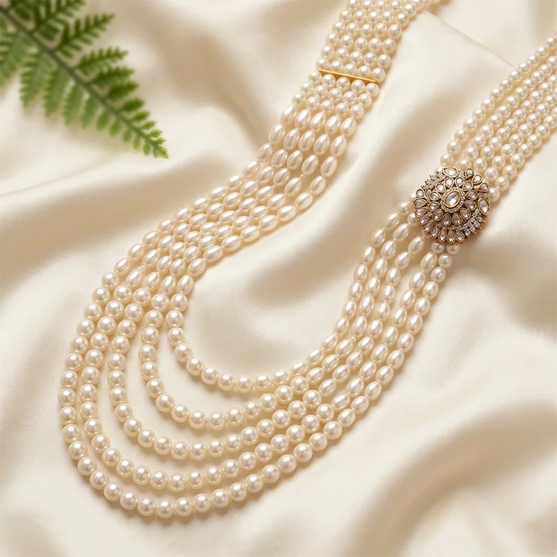 Pearl Cascade Kundan Necklace for Groom