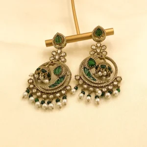 Alternative view of Royal Pearl Chandbali Statement Earrings in Green