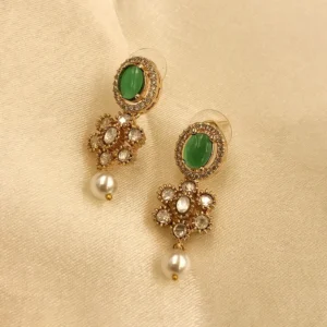 Alternative view of Emerald Kundan & Pearl Drop Earrings