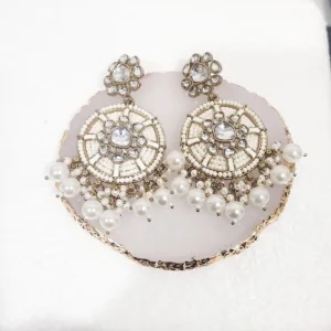 Alternative view of Ivory Pearl Kundan Chandbali Earrings