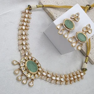 Alternative view of Pearl Kundan Choker Necklace Set, Green