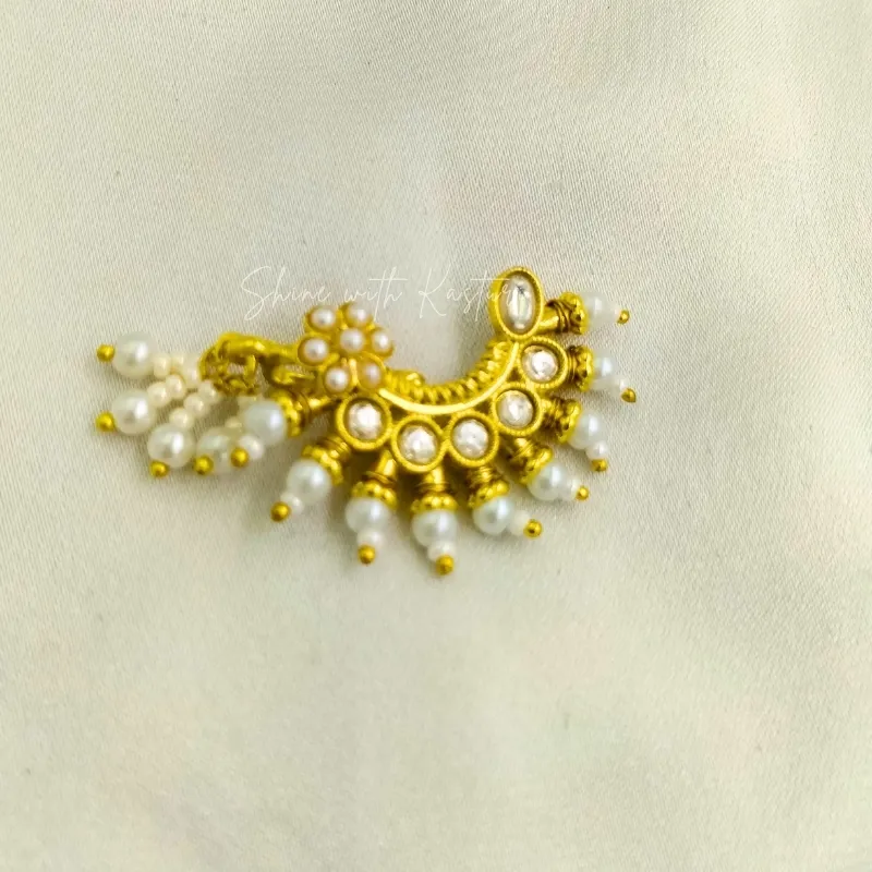 Pearl Kundan Traditional Nose Ring - Image 3